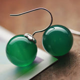925 Silver Green Agate Drop Earrings Natural Stone Beads