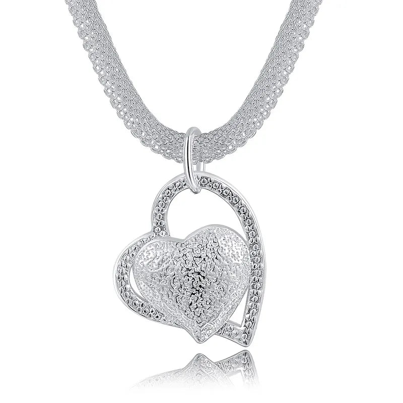 925 Sterling Silver Heart Pendant Necklace Wedding Jewelry