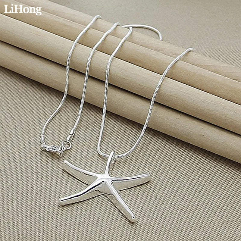 925 Silver Starfish Pendant Necklace Ocean Life Jewelry
