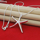 925 Silver Starfish Pendant Necklace Ocean Life Jewelry