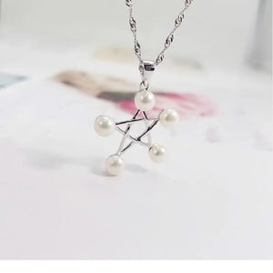 925 Silver Star Pearl Pendant Necklace for Women