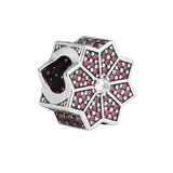 925 Silver Poinsettia Red & Clear CZ Charms