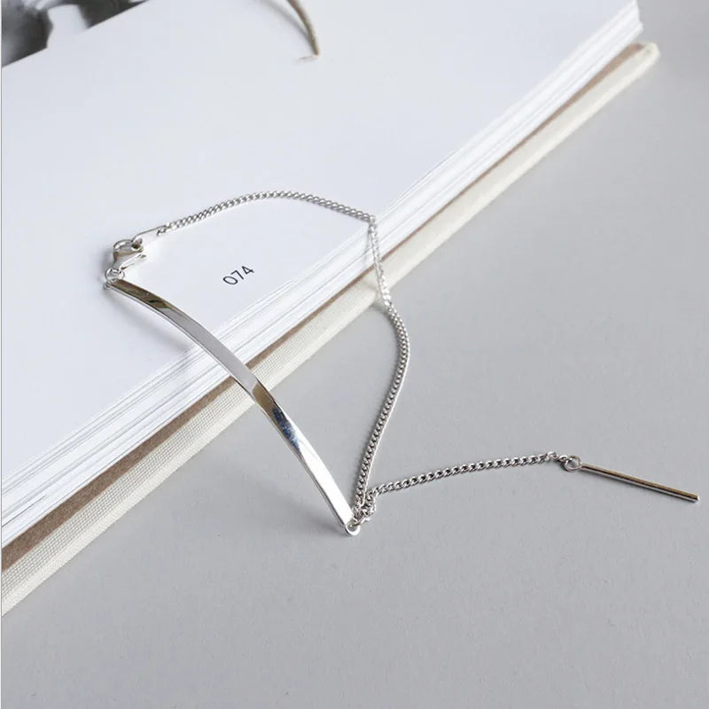 925 Silver Geometric Strip Chain Bracelet Women