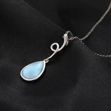 925 Sterling Silver Larimar Pendant Necklace Rhodium Plated