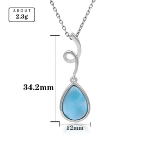 925 Sterling Silver Larimar Pendant Necklace Rhodium Plated