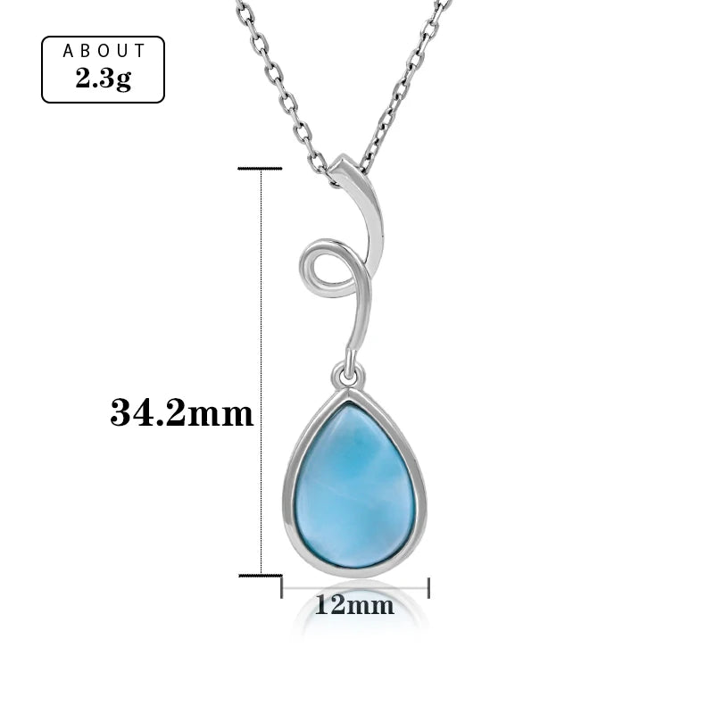 925 Sterling Silver Larimar Pendant Necklace Rhodium Plated