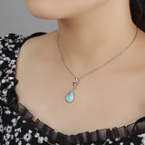 925 Sterling Silver Larimar Pendant Necklace Rhodium Plated