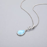 925 Sterling Silver Larimar Pendant Necklace Rhodium Plated