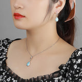 925 Sterling Silver Larimar Pendant Necklace Rhodium Plated