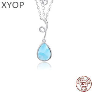 925 Sterling Silver Larimar Pendant Necklace Rhodium Plated