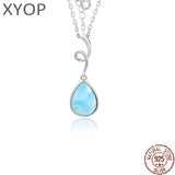 925 Sterling Silver Larimar Pendant Necklace Rhodium Plated