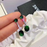 925 Silver Green Diamond Earrings for Women Girls