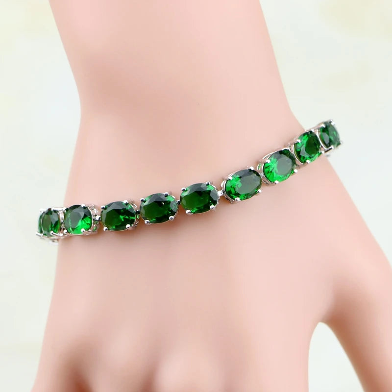 925 Sterling Silver Green Zircon CZ Bracelet for Women