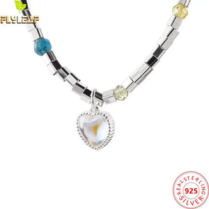 925 Silver Heart Moonstone Pendant Necklace Women Choker Necklaces