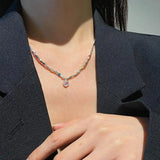 925 Silver Heart Moonstone Pendant Necklace Women Choker Necklaces