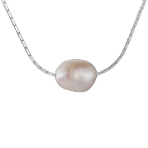 925 Silver Irregular Freshwater Pearls Choker Necklace Snake Bone Chain