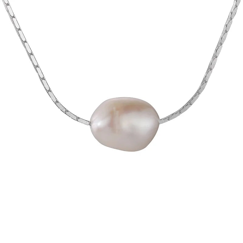 925 Silver Irregular Freshwater Pearls Choker Necklace Snake Bone Chain