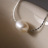 925 Silver Irregular Freshwater Pearls Choker Necklace Snake Bone Chain