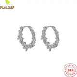 925 Silver Irregular Texture Hoop Earrings 18k Plating
