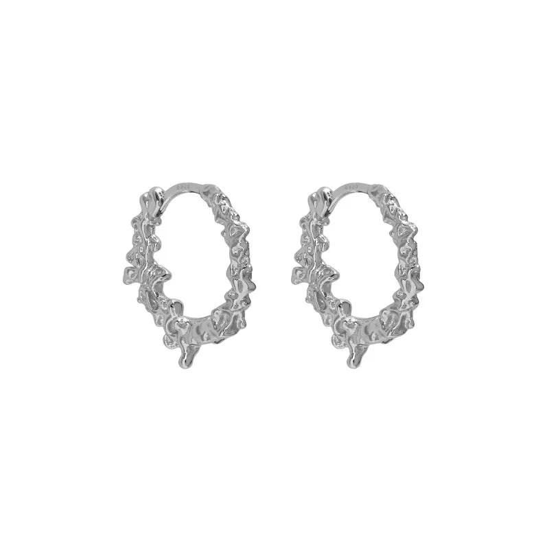 925 Silver Irregular Texture Hoop Earrings 18k Plating