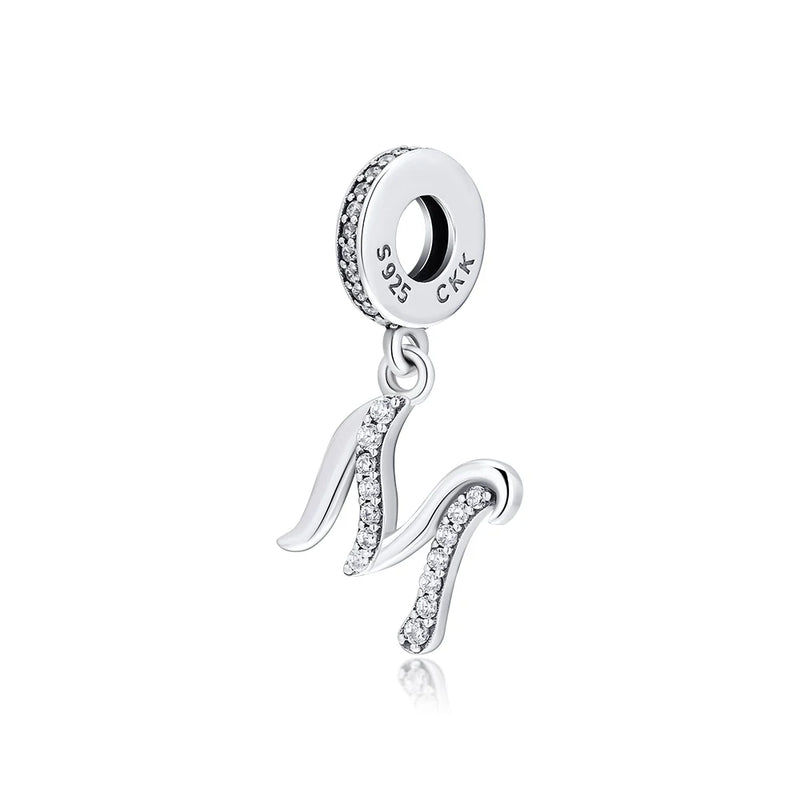 925 Silver Shinning M Alphabet Charm Bracelet Beads Jewelry Making