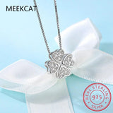 925 Silver Love Clover Necklace Rhinestone Choker Maxi Women Collar