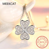 925 Silver Love Clover Necklace Rhinestone Choker Maxi Women Collar
