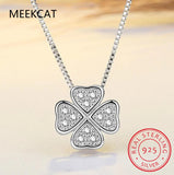 925 Silver Love Clover Necklace Rhinestone Choker Maxi Women Collar