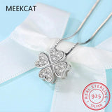 925 Silver Love Clover Necklace Rhinestone Choker Maxi Women Collar