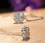 925 Silver Love Clover Necklace Choker Rhinestone Pendant Women Collares