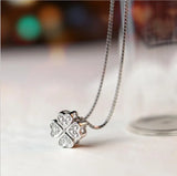 925 Silver Love Clover Necklace Choker Rhinestone Pendant Women Collares