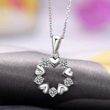 925 Silver Heart Zirconia Flower Pendant Necklace Women Gift