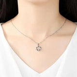 925 Silver Heart Zirconia Flower Pendant Necklace Women Gift S-N153