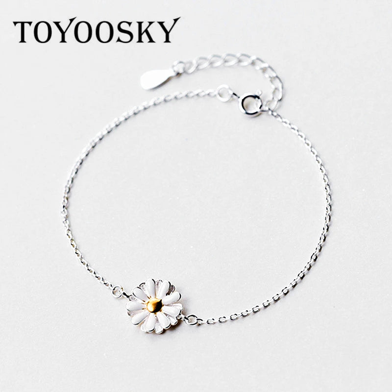 925 Silver Lucky Daisy Flower Bracelet for Women