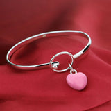 925 Sterling Silver Mermaid Pink Love Pendant Bracelet