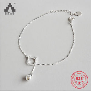 925 Silver Kitty Cat Bell Necklace for Women