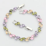 925 Silver Multicolor Zircon Crystal Charm Bracelet for Women