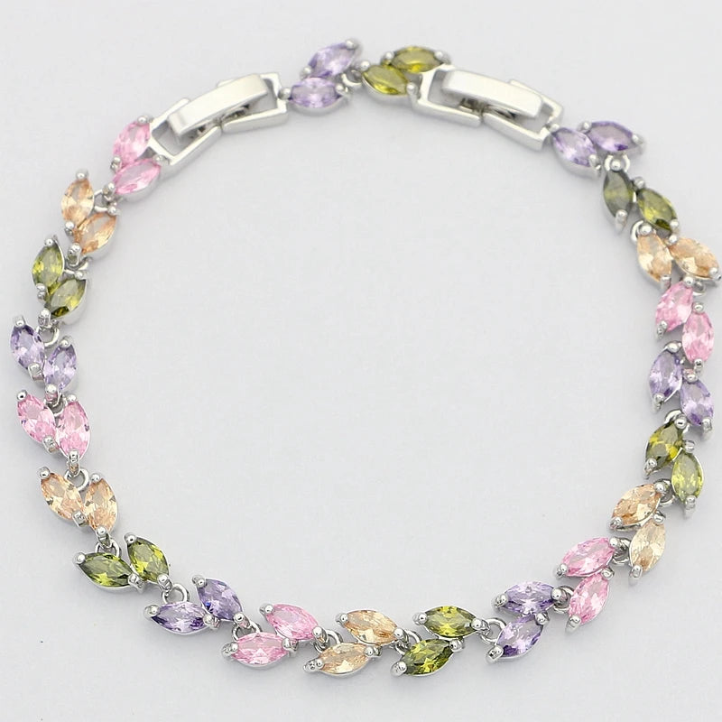 925 Silver Multicolor Zircon Crystal Bracelet For Women