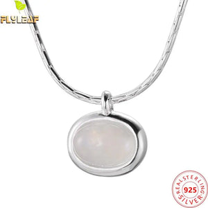 925 Silver Chalcedony Pendant Necklace Platinum Plated Women Femme Jewelry