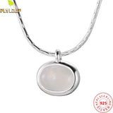 925 Silver Chalcedony Pendant Necklace Platinum Plated Women Femme Jewelry
