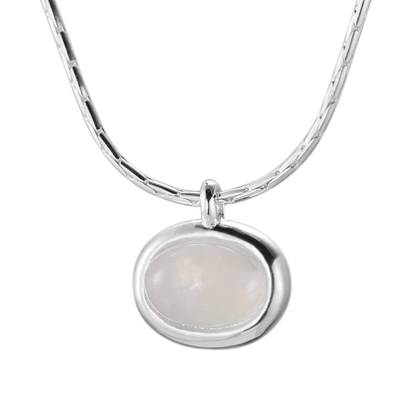 925 Silver Chalcedony Pendant Necklace Platinum Plated Women Femme Jewelry