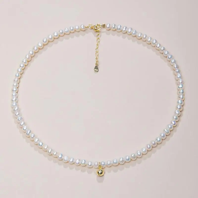 Sterling Silver Freshwater Pearls Bell Choker Necklace 18k Plated