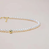 Sterling Silver Freshwater Pearls Bell Choker Necklace 18k Plated