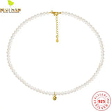 Sterling Silver Freshwater Pearls Bell Choker Necklace 18k Plated
