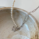 925 Silver Pearl Choker CZ Butterfly Necklace