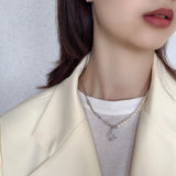 925 Silver Pearl Choker CZ Butterfly Necklace