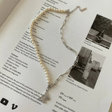 925 Silver Pearl Choker CZ Butterfly Necklace
