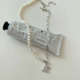 925 Silver Pearl Choker CZ Butterfly Necklace