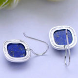925 Silver Lapis Lazuli Earrings Square Shape