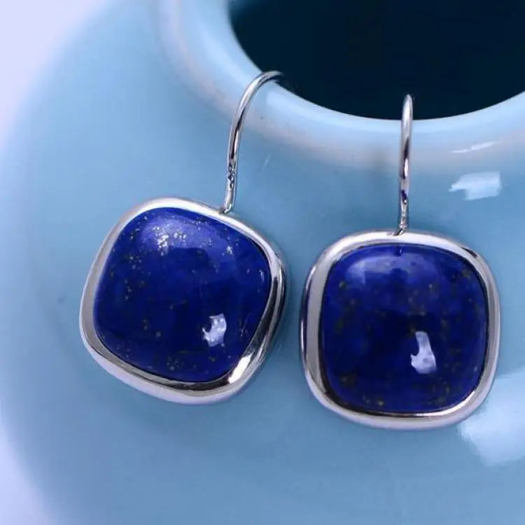 925 Silver Lapis Lazuli Earrings Square Shape